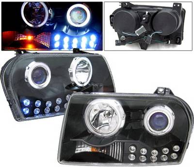 4 Car Option - Chrysler 300 4 Car Option LED Halo Projector Headlights - Black CCFL - LP-C300B-KS-CCFL