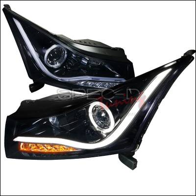 Spec-D - Chevrolet Cruze Spec-D LED Halo Projector Headlight with Gloss Black Housing & Smoke Lens - LHP-CRU11G-TM