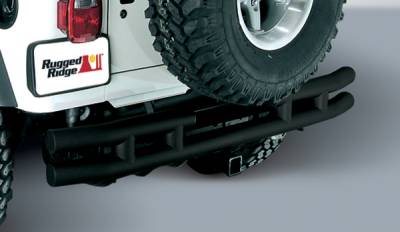 Omix - Outland Rear Tube Bumper with Hitch - Black - 11570-02