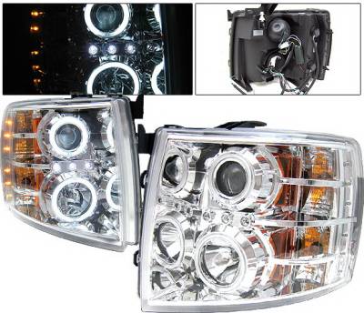 4 Car Option - Chevrolet Silverado 4 Car Option LED Halo Projector Headlights - Chrome CCFL - LP-CSV07CB-KS