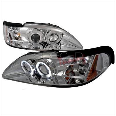 Spec-D - Ford Mustang Spec-D Halo LED Projector Headlights - Chrome - 2LHP-MST94-TM