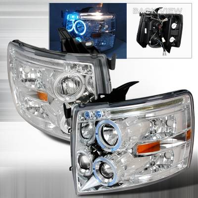 Spec-D - Chevrolet Silverado Spec-D Halo LED Projector Headlights - Chrome - 2LHP-SIV07-TM