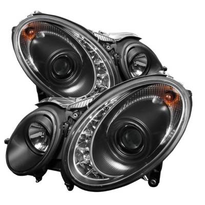 Spyder - Mercedes-Benz E Class Spyder Projector Headlights DRL - Black - 444-MBW21107-DRL-BK