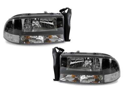 Depo - Dodge Dakota/Durango Depo Black Housing Euro DEPO Headlight With Clear Corner