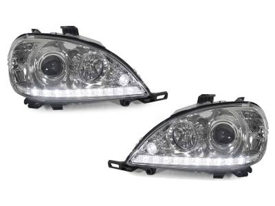 Depo - Mercedes W163 Ml Class Depo Euro Chrome Projector DEPO Headlight With Led Strip