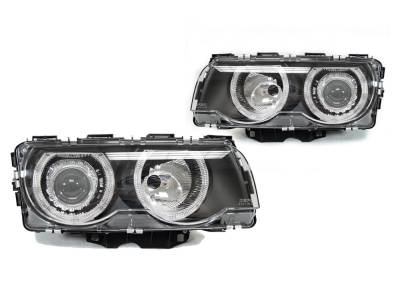 Depo - BMW E38 7 Series Black Projector Angel DEPO Headlight W/Motor