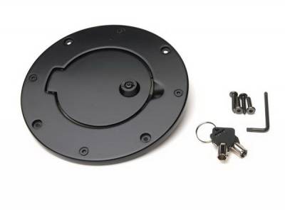 Jeep Wrangler Rampage Billet Style Gas Cover - Black Coat - Locking Door Design with Keys - 85007