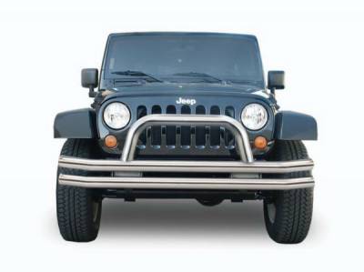 Jeep Wrangler Rampage Double Tube Bumper - Front with Hoop - Stainless Steel - 86420