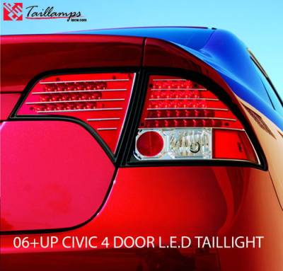 Honda Civic 4DR IPCW Taillights - LED with Red Cap - Clear Lens - Chrome Housing with Red Cap - 1 Pair - LEDT-745CR