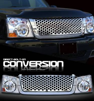 Chevrolet Silverado Option Racing Headlights - Chromed with Chromed Punch Hole Grille - 10-15264