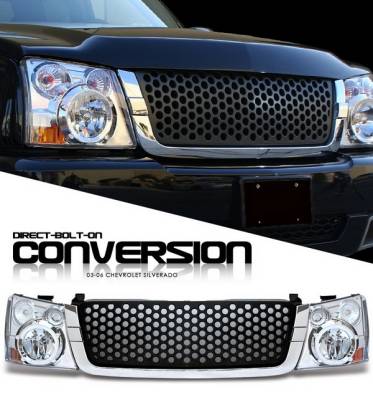 Chevrolet Silverado Option Racing Headlights - Chromed with Black Punch Hole Grille - 10-15265