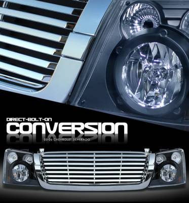 Chevrolet Silverado Option Racing Headlights - Black with All - Chromed Billet Grille - 10-15267