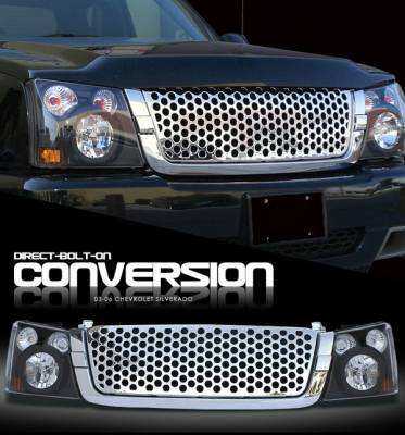 Chevrolet Silverado Option Racing Headlights - Black with Chromed Punch Hole Grille - 10-15269