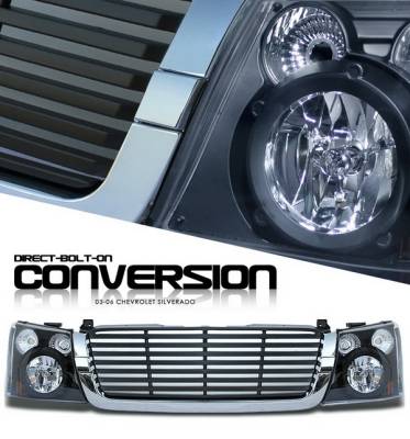 Chevrolet Silverado Option Racing Headlights - Black with Chromed Trim Black Billet Grille - 10-15271