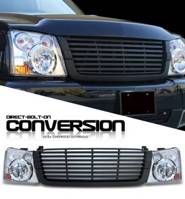 Chevrolet Silverado Option Racing Headlights - Chromed with All Black Billet Grille - 10-15274