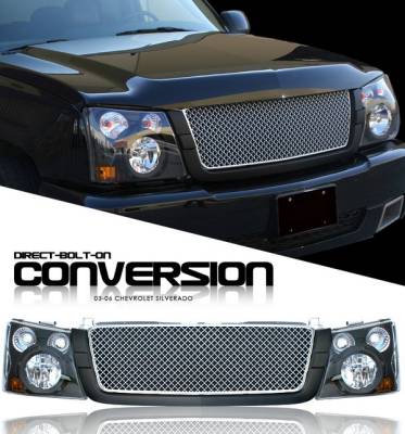 Chevrolet Silverado Option Racing Headlights - Black with Black Trim Silver Diamond Grille - 10-15277