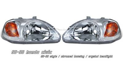 Honda Civic Option Racing Headlights - Chrome & Clear - 10-20312