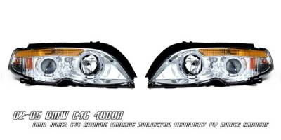 BMW 3 Series 4DR Option Racing Projector Headlights - Chrome & Amber with Halo - 11-12123