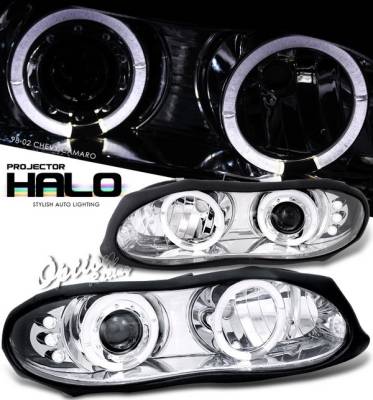 Chevrolet Camaro Option Racing Projector Headlights - Chrome with Halo - 11-15281