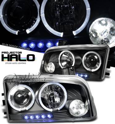 Dodge Charger Option Racing Projector Headlights - Black with Halo - 11-17286