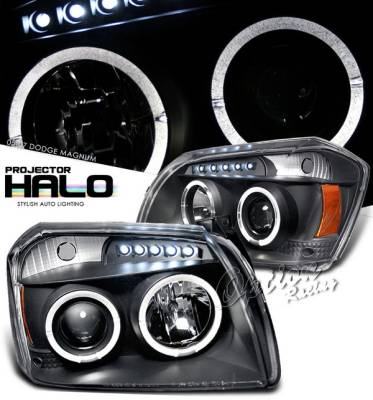 Dodge Magnum Option Racing Projector Headlights - Black with Halo - 11-17287