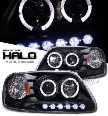 Ford F150 Option Racing Projector Headlights - Black with Halo with LED - 1PC - 11-18317-J1