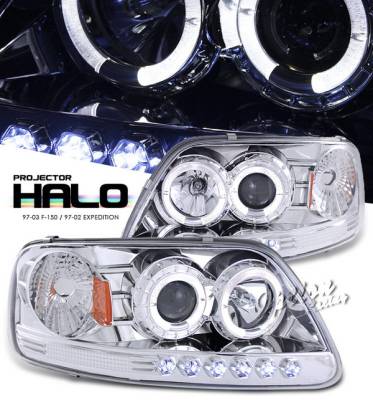 Ford F150 Option Racing Projector Headlights - Chrome with Halo with LED - 1PC - 11-18318-J1