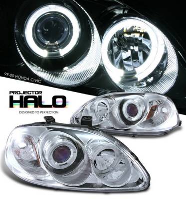 Honda Civic Option Racing Projector Headlights - Chrome with Halo - 11-20323