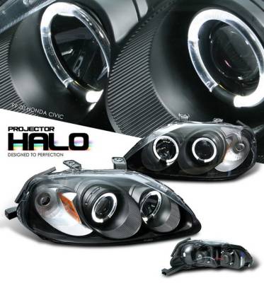 Honda Civic Option Racing Projector Headlights - Black with Halo - 11-20324