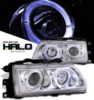 Honda CRX Option Racing Projector Headlights - Chrome with Halo - 11-20325