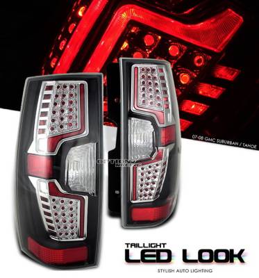 Chevrolet Suburban Option Racing Taillights - LED Look - Black with Chrome Ring - 17-15144