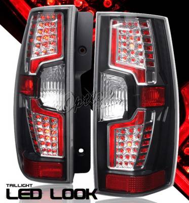 Chevrolet Suburban Option Racing Taillights - LED Look - Black Chrome Diamond Cut - 19-15358