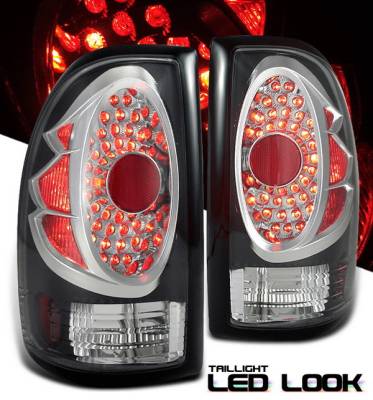 Dodge Dakota Option Racing Taillights - LED Look - Black with Chrome Ring - DGDA-97TBC