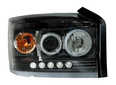 Dodge Dakota Anzo Projector Headlights - Black & Clear with Halos - 111124