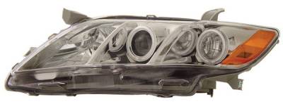 Toyota Camry Anzo Projector Headlights - with Halo - Chrome & Clear with Amber Reflectors - 121180