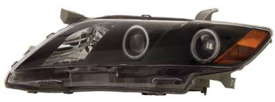 Toyota Camry Anzo Projector Headlights - with Halo - Black & Clear with Amber Reflectors - 121181