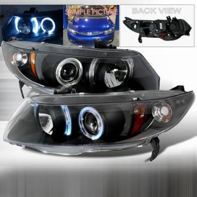 Honda Civic 2DR Custom Disco Black Projector Headlights with Amber Reflector - 2LHP-CV062JM-YD