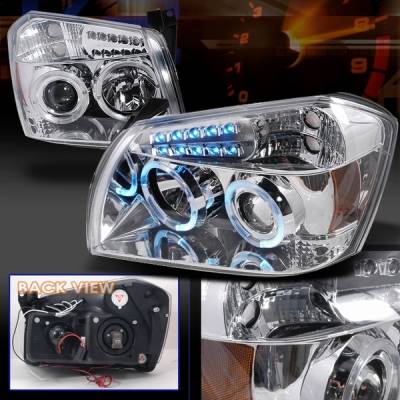 Dodge Magnum Custom Disco Chrome Halo LED Projector Headlights with Amber Reflector - 2LHP-MAG05-YD