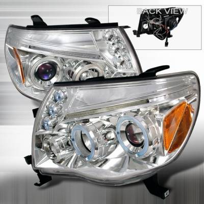 Toyota Tacoma Custom Disco Chrome Dual Halo Projector Headlights with LED Eyebrows & Amber Reflector - 2LHP-TAC06B-TM