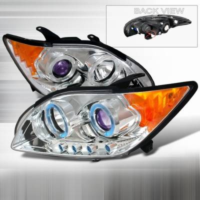 Scion tC Custom Disco Chrome & Blue Dual Halo LED Projector Headlights with Amber Reflector - 2LHP-TC05B-YD