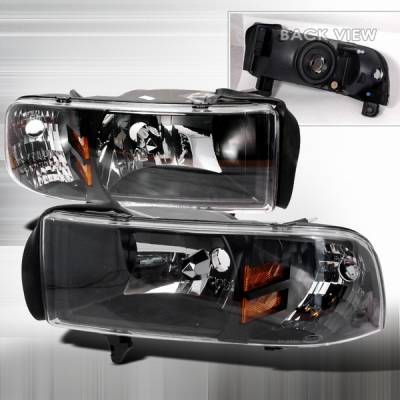 Dodge Ram Custom Disco Black Euro Headlights with Amber Reflector - 1PC - 2LH-RAM94JM-ABM