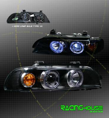 Black Dual Halo Projector Headlights - Blue - Amber