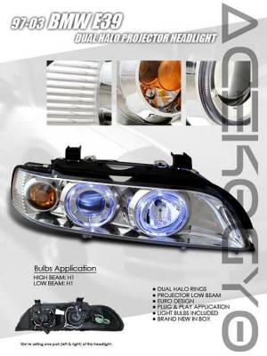 Chrome Dual Halo Projector Headlights - Blue - Amber