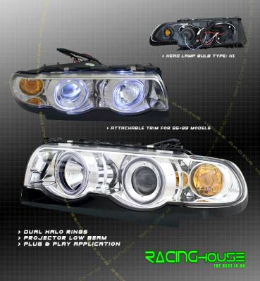 Chrome Halo Projector Headlights - Blue Halo - Amber