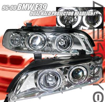 Chrome Dual Halo Projector Headlights - White Halo