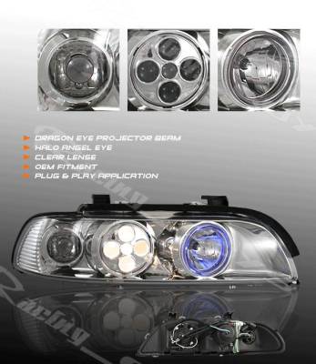 Chrome Dragon Eye Projector Headlights - Blue Halo