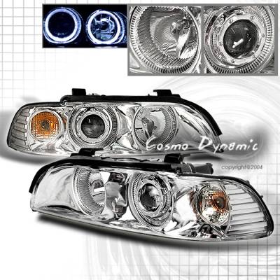 Chrome Euro Angel Eyes Headlights - White Halo