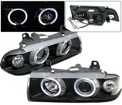 BMW 3 Series 4 Car Option Dual Halo Projector Headlights - Black - LP-BE36BC-5