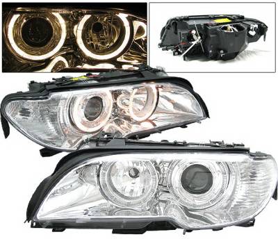 BMW 3 Series 2DR 4 Car Option Dual Halo Projector Headlights - Chrome - LP-BE46022CC-DP