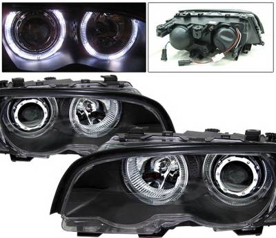 BMW 3 Series 2DR 4 Car Option Dual Halo Projector Headlights - Black - LP-BE462BCR-KS